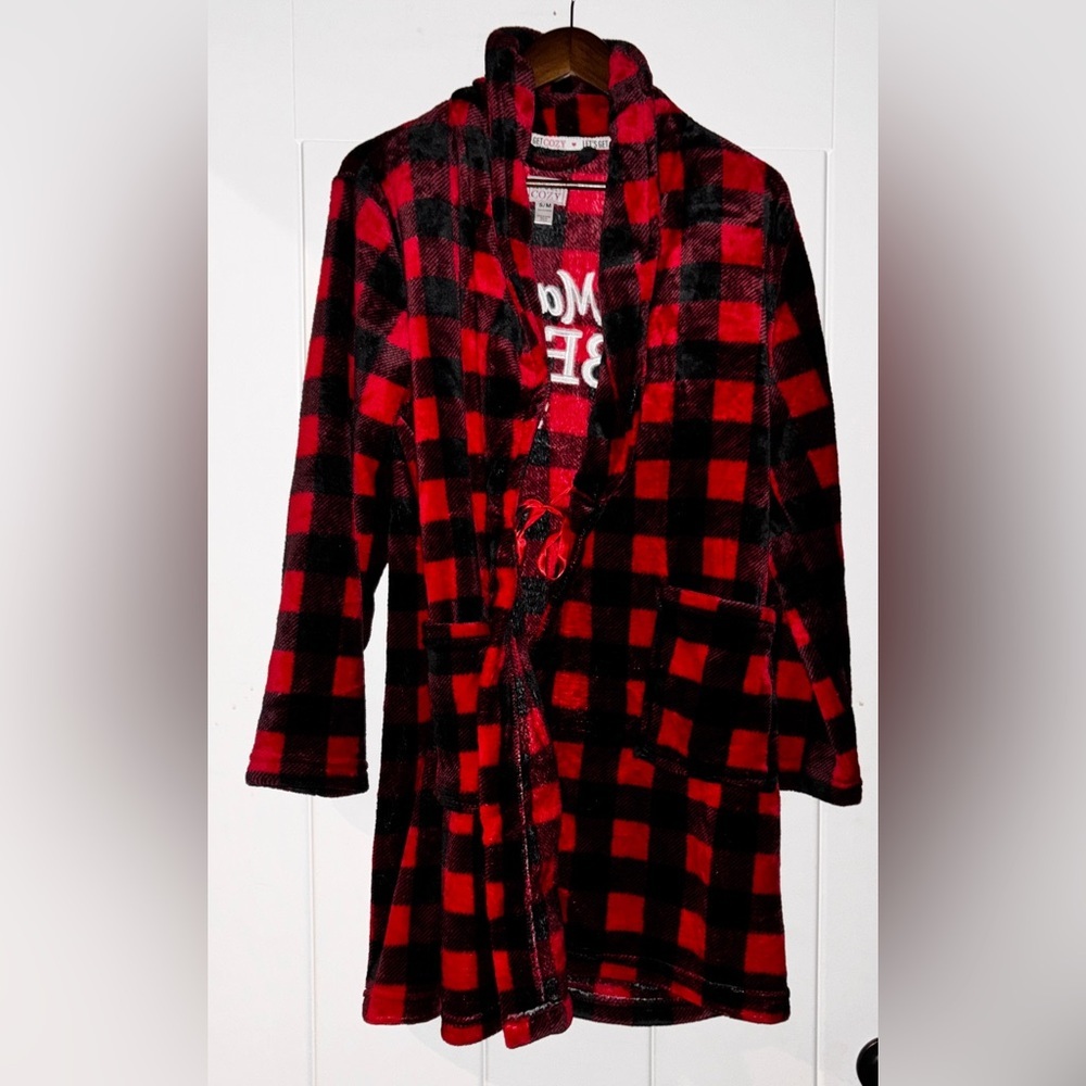 Let’s Get Cozy Mama Bear Buffalo Plaid Robe Comfort Lounging Women Size S/‎ M